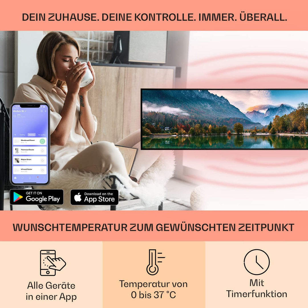 Klarstein Infrarotheizung mit Thermostat, 350W Elektroheizung, Smart Home Bild-Infrarotheizung zur W