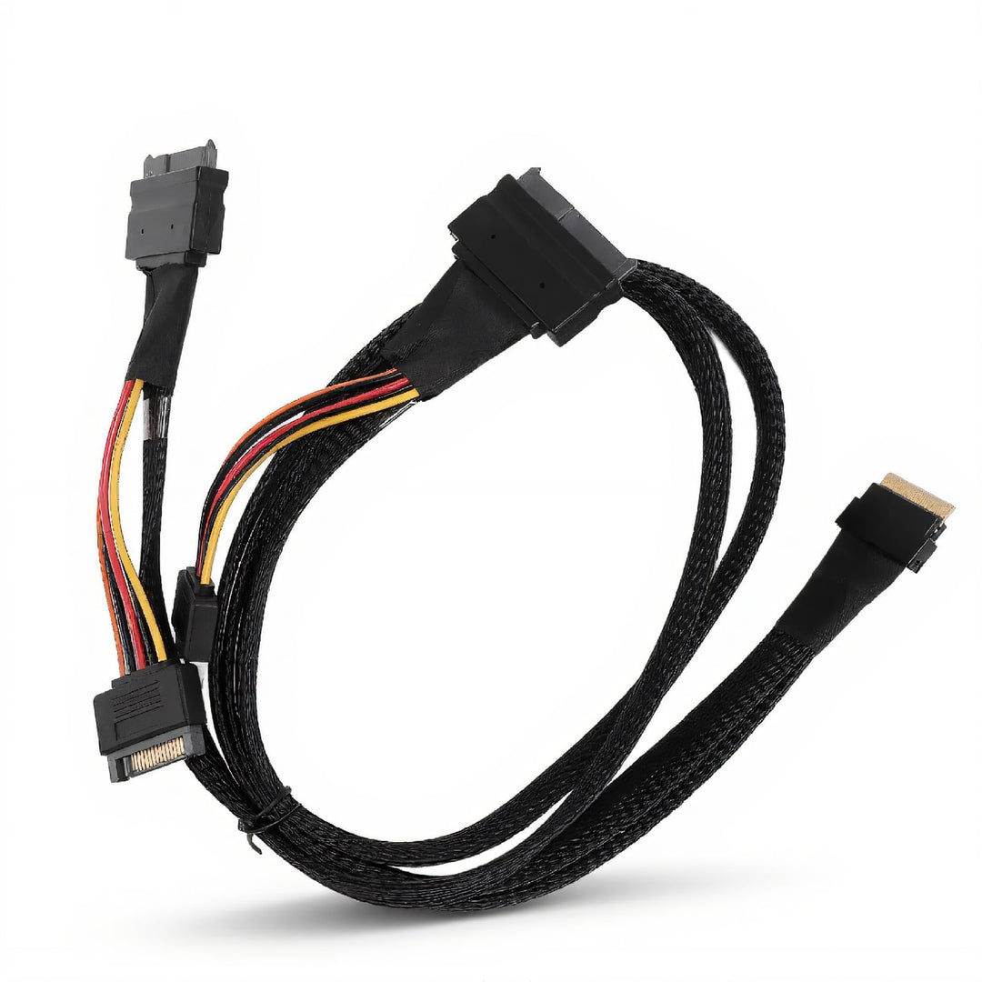 SFF 8654 auf 2xSFF 8639 NVME U.2 Kabeladapter, 24 Gbit/s, 80 cm Adapterkabel für SAS Karten und Main