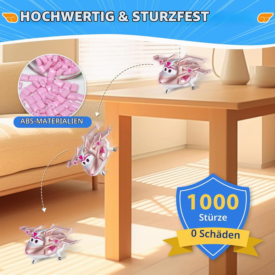 Super Wings Transforming Figuren 4 Pack, 5 cm Lucie &amp; Marty &amp; Traver &amp; Golden Girl, Roboter zu Flugz