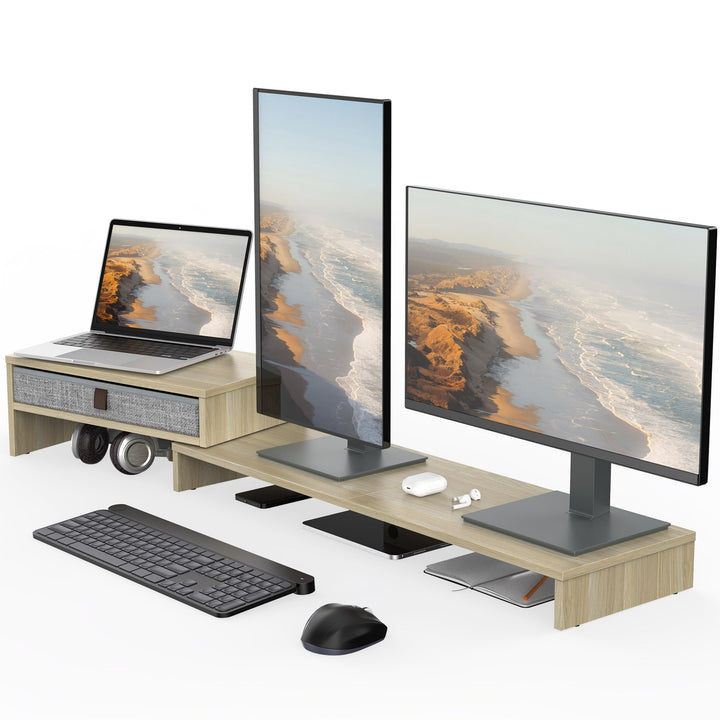 Fenge Dual Monitorständer Bildschirmständer mit Schublade für Computer TV Laptop, Monitorständer, Lä