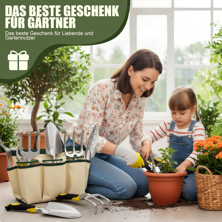 QRD Gartengeräte Set 8 in 1 Gartenwerkzeug mit Aufbewahrungstasche Gartenschaufel mit Gummigriff Gar