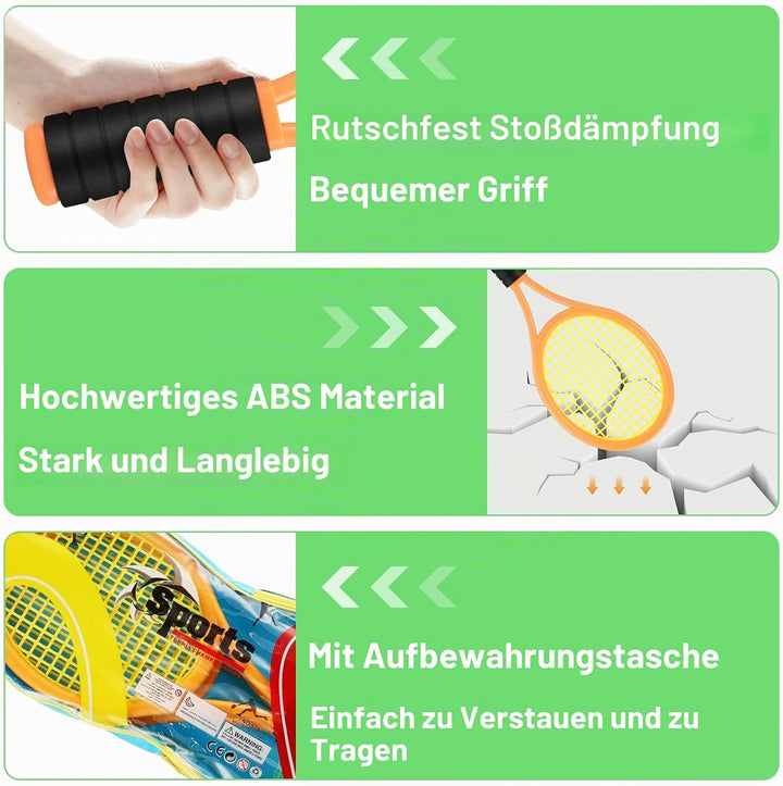 Tennisschläger Kinder, 2 in 1 Badminton Tennis Schläger Set mit 2 Trainingsbälle und 6 Badminton, Ba