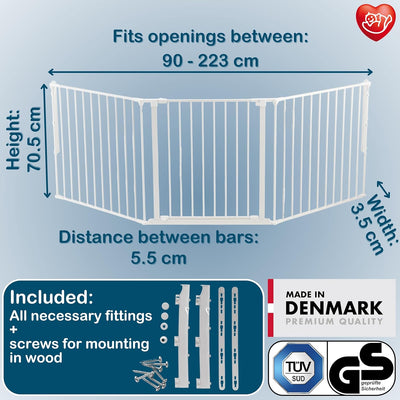 Baby Dan Konfigurationsgitter / Kaminschutzgitter Flex L, 90 - 223 cm - Hergestellt in Dänemark und