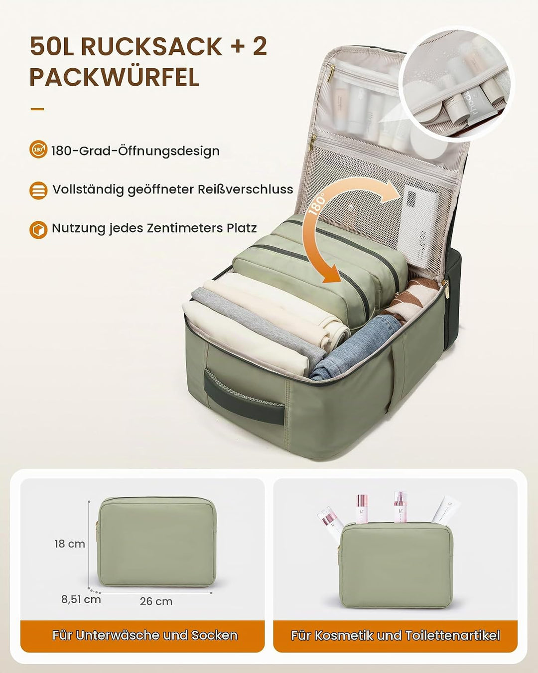 LOVEVOOK Handgepäck Reiserucksack mit separatem Schuhfach, 50L Rucksack Damen Gross mit Nass- und Tr