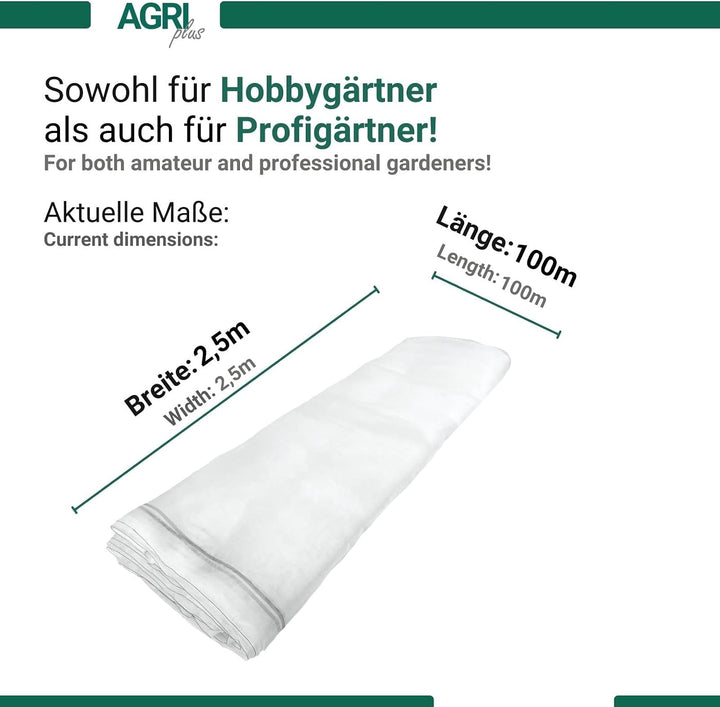 AGRI plus Gemüseschutznetz 2,5 x 100 m I Verschiedene Grössen I Reissfestes Kulturschutznetz I Trans
