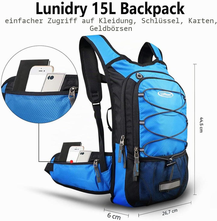 Lunidry Fahrradrucksack mit Trinkblase 3L, Laufrucksack Trinkrucksack 15L für Damen &amp; Herren, Wasser