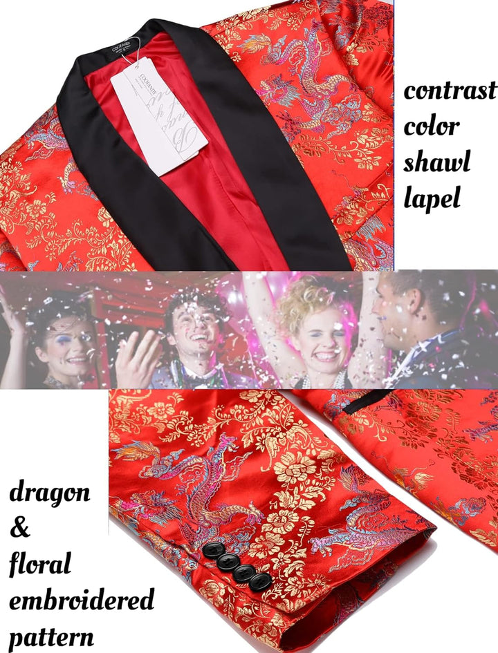 Coofandy Men's Floral Tuxedo Jacket Luxury Embroidered Suit Wedding Blazer Dinner Tuxedo for Party R