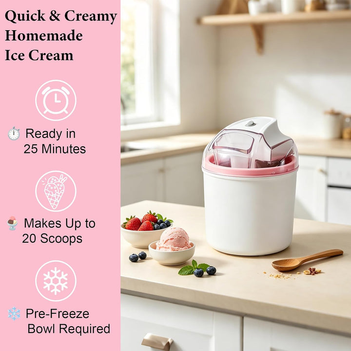Eismaschine 1,6 L, für Eiscreme, Sorbet & Frozen Joghurt, Softeismaschine mit One-Touch-Bedienung, 2