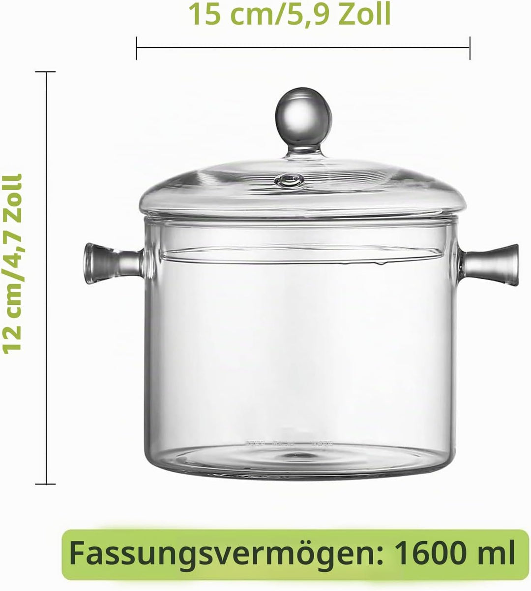 1400ml Glas Topf, Glastopf mit Deckel zum Kochen, Hochtemperaturbeständiger Transparenter Glaspfanne