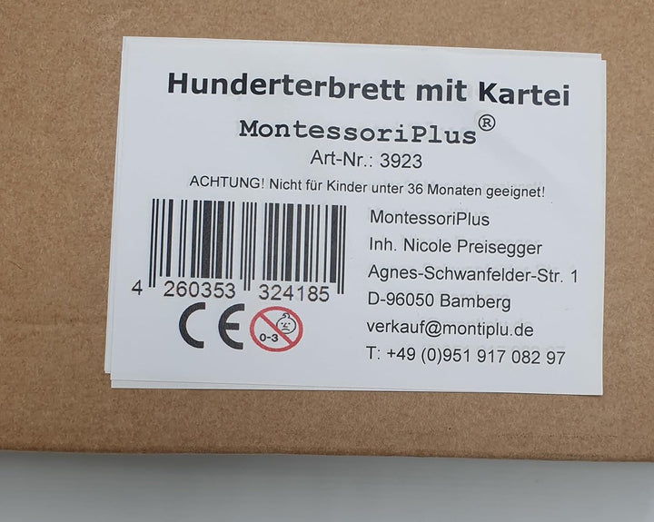 Hunderterbrett mit Arbeitskartei, 100 Auftragskarten - Montessori-Material Hundertertafel zum Zahlen