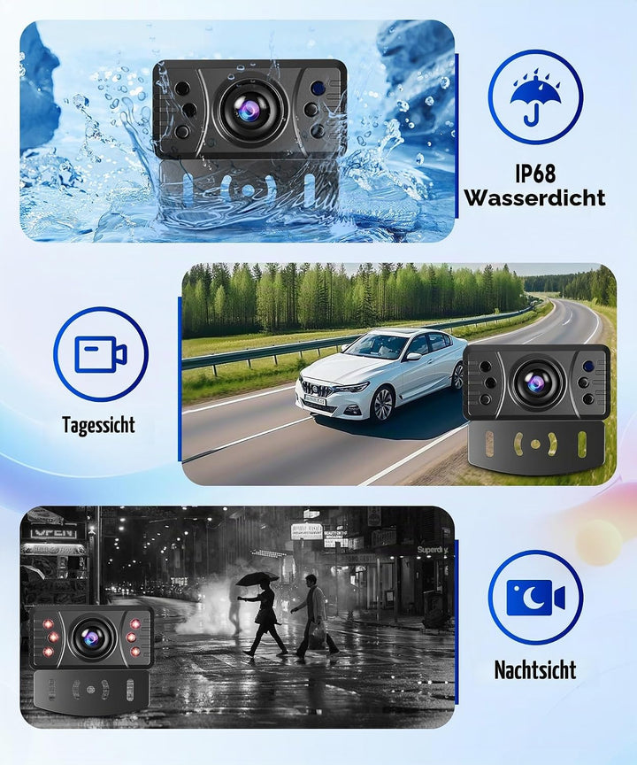 Rückfahrkamera Kabellos mit 4.3-Zoll-HD-IPS-Bildschirm, IP68 Nachtsicht Digital Rückfahrkamera Funk