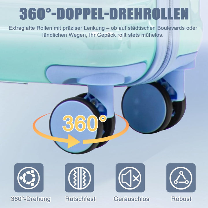 Hartschalen-Koffer Trolley Handgepäck Rollkoffer, Reisekoffer Set mit 4 Rollen, 4er Gepäckset, Blau