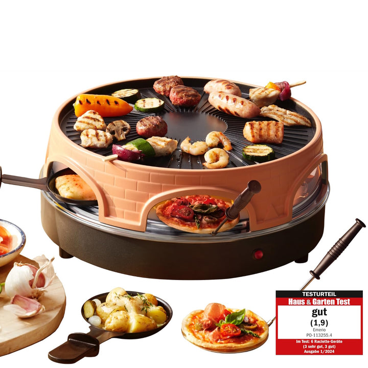 Emerio Pizzaofen, PIZZARETTE das Original, 3 in 1 Pizza-Raclette-Grill, patentiertes Design, für Min