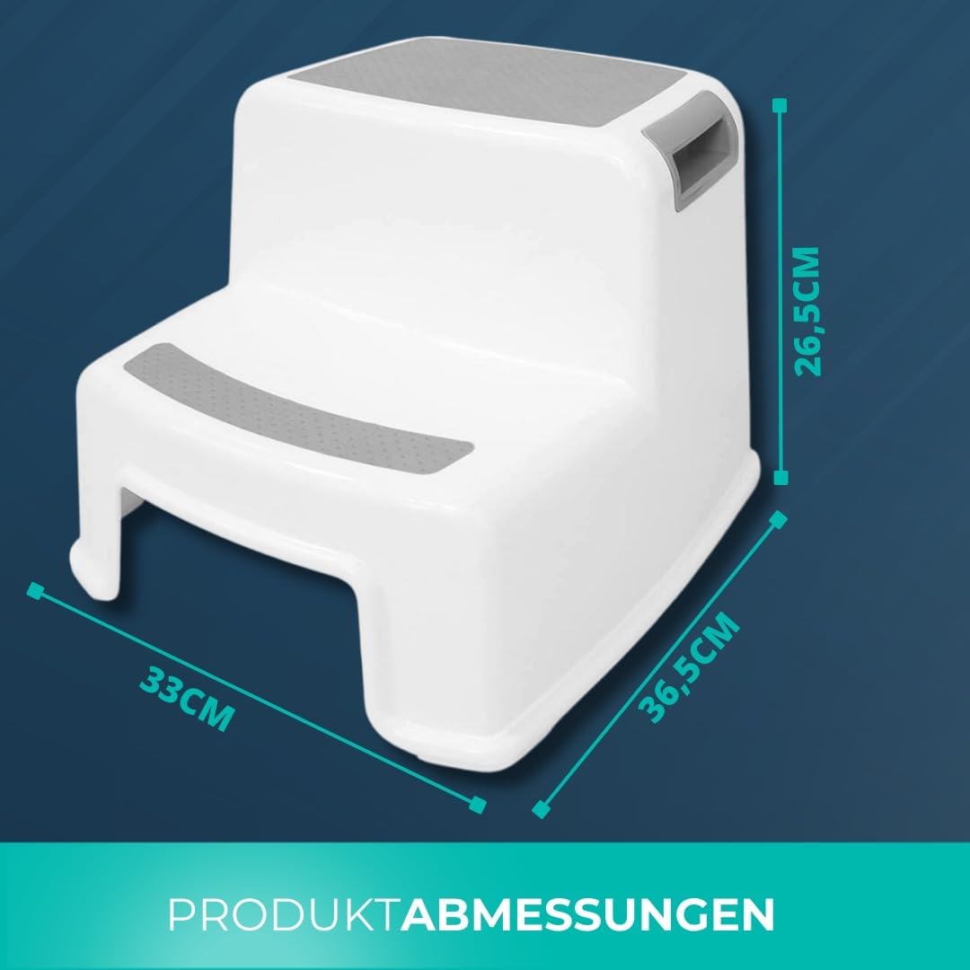BUDDLEY Tritthocker 2 Stufen - Kinder & Erwachsene - Antirutsch - Küche Badezimmer WC - Kunststoff -