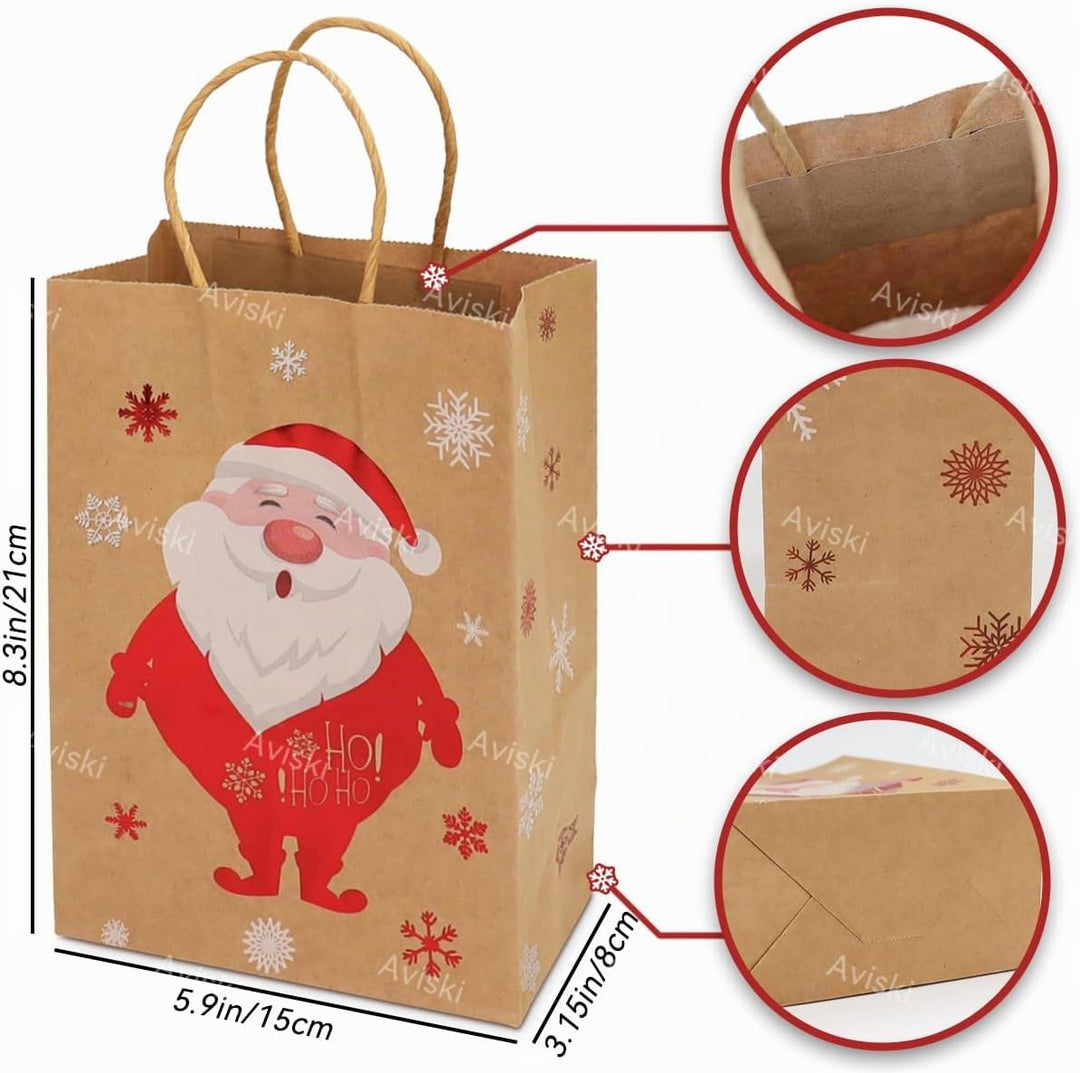 24 Stück Weihnachtskraft Geschenktüten Weihnachtspapiertüten mit Griffen Weihnachtstüten mit Weihnac