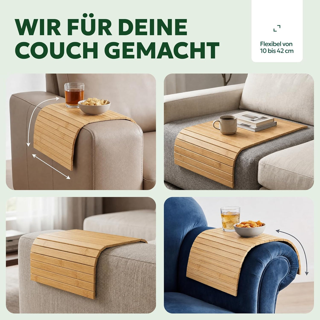 BAM BOO BOX Sofatablett aus Bambus - Couch Tablett flexibel - Sofatablett Armlehne - Sofa Tablett Ho