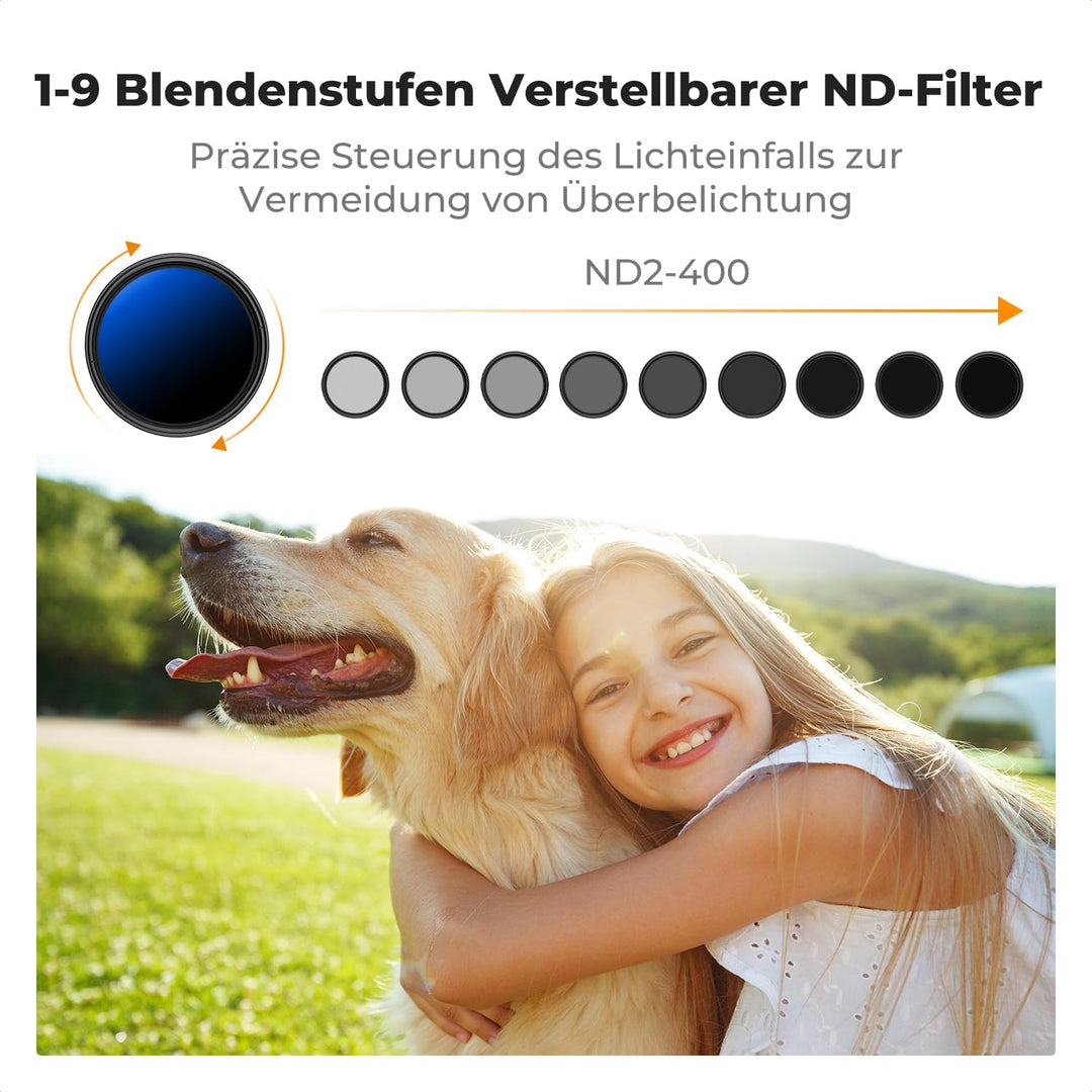 K&F CONCEPT 2-IN-1 Filter 82mm Black Mist 1/4 & ND2-ND400 Filter,Black Promist 1/4 & Variabler ND2-N