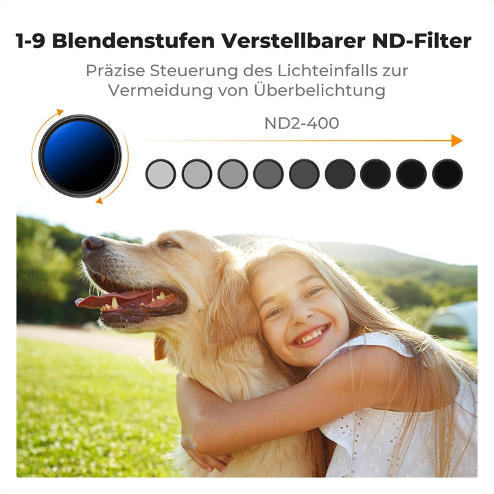 K&F CONCEPT 2-IN-1 Filter 82mm Black Mist 1/4 & ND2-ND400 Filter,Black Promist 1/4 & Variabler ND2-N
