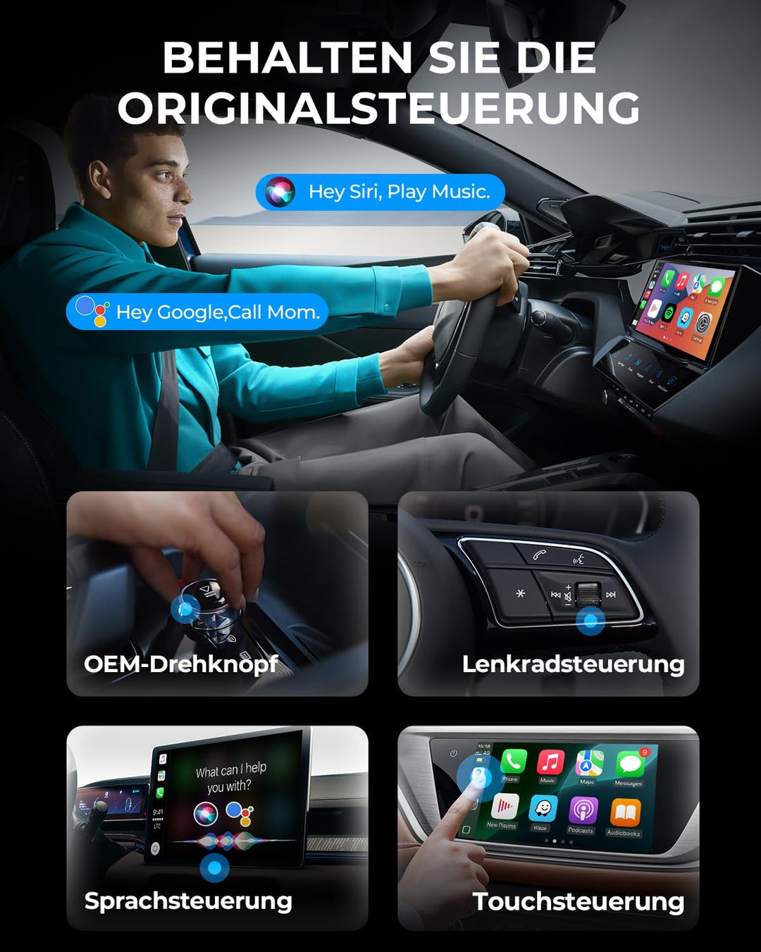 AuroraLink Wireless Carplay & Android Auto Wireless Adapter 2 in 1 Fast & Stabiler Carplay Wireless