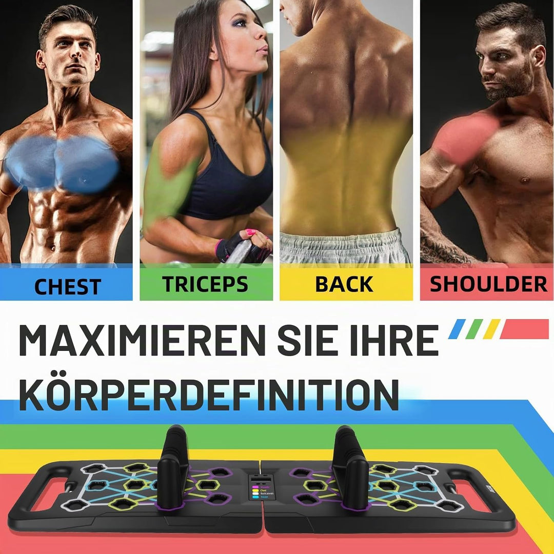 Liegestützbrett Set mit Automatischer Zähler, 24 in 1 Liegestütze Brett, Faltbares Multifunktions Pu