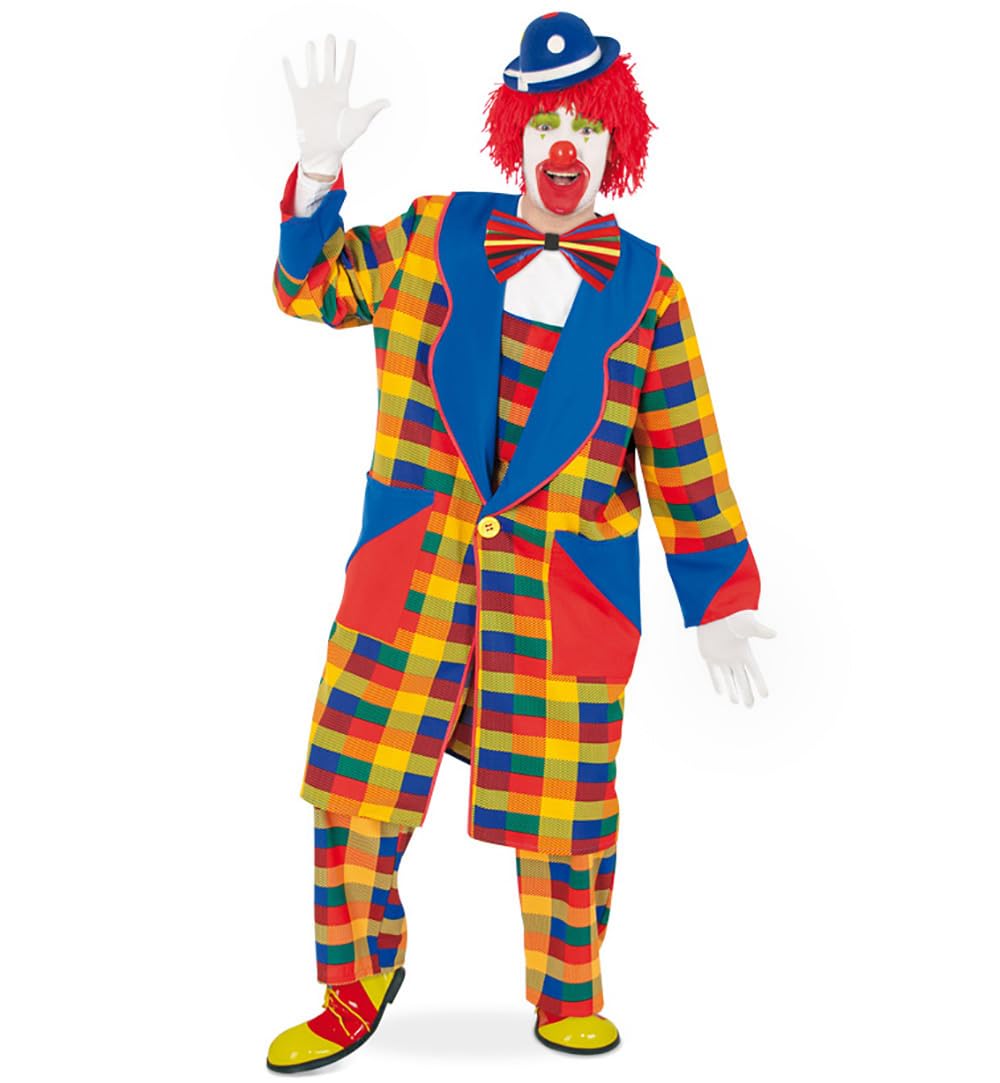KarnevalsTeufel Herren-/Damenkostüm "Clown Pebbi" Mantel, bunt blau gelb rot kariert, Karneval, Fasc