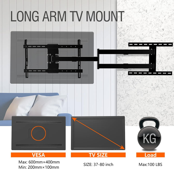 TV Wandhalterung Schwenkbar Mit 1200 mm Extra Langem Gelenkarm Wandhalterung Fernseher für 37-75 Zol