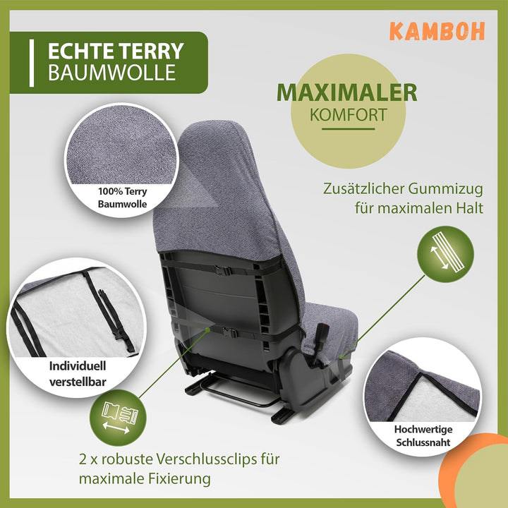 Kamboh® - Universal Autositzschoner für Vordersitze Baumwolle (grau) - Sitzschoner &amp; Schonbezug für
