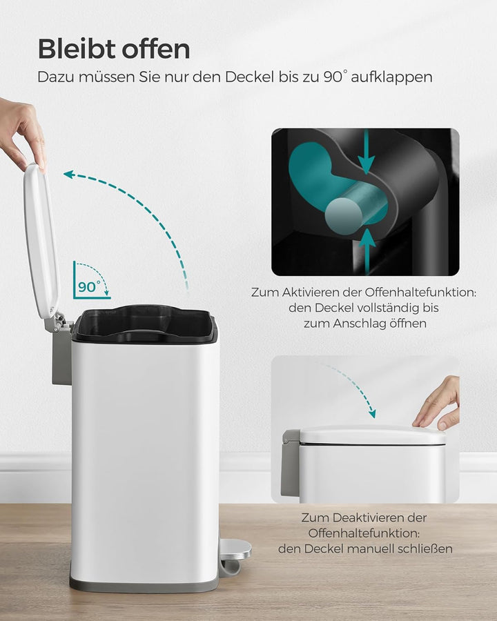 SONGMICS Mülleimer Küche, 20 Liter Abfalleimer mit Pedal, Tretmülleimer, Softclose, Offenhaltefunkti