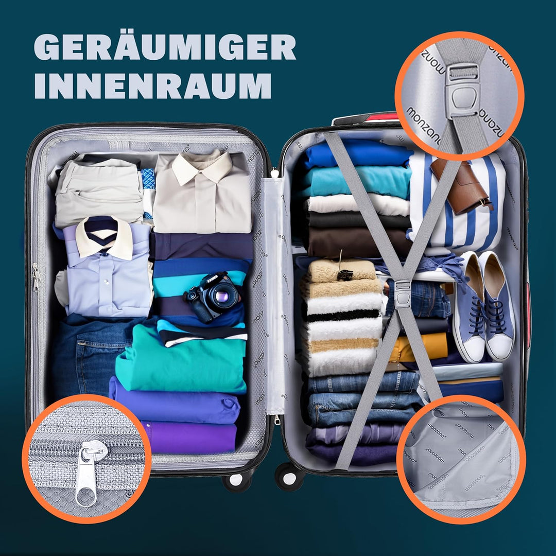 Monzana® Kofferset Baseline Hartschalen Koffer S-M-L-XL Gel-Griffe 4 Rollen ABS Hardcase Schloss Füs