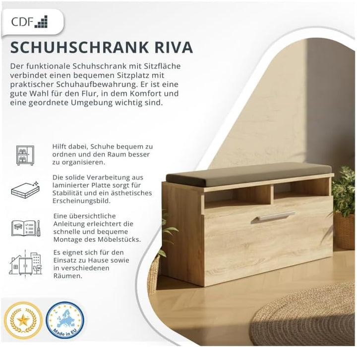 BDW Schuhschrank Schuhbank mit Sitzfläche Schuhregal, Schuhkipper, 85x35x45cm - Flur, Wohnzimmer, Sc