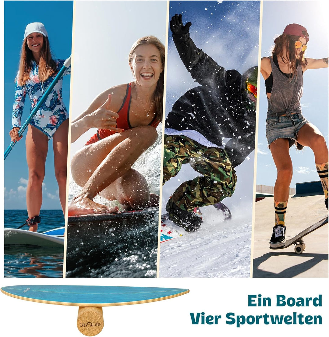 DH FitLife Surfin Balance Board aus Echtholz | Indoor Surfboard mit Rocker Shape | Wackelbrett für K