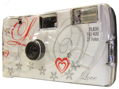 TopShot Love weiss Einwegkamera / Hochzeitskamera (27 Fotos, Blitz, 5-er Pack), Love weiss Einwegkam