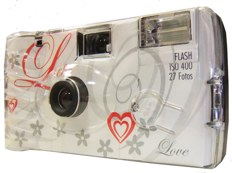 TopShot Love weiss Einwegkamera / Hochzeitskamera (27 Fotos, Blitz, 5-er Pack), Love weiss Einwegkam