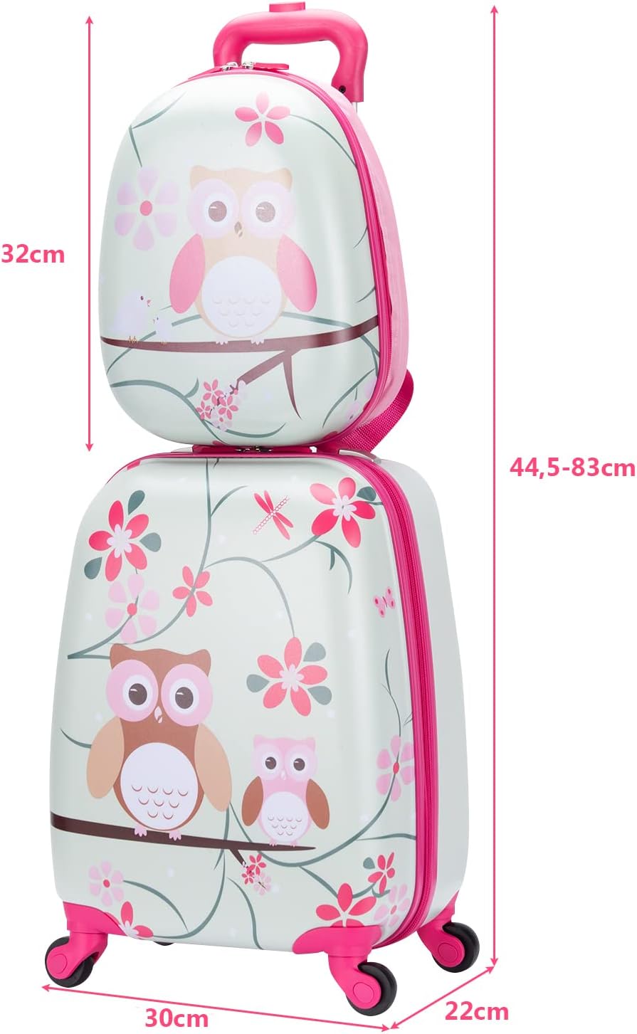 COSTWAY 2tlg Kinderkoffer + Rucksack, Kindertrolley aus Kunststoff, Kindergepäck, Kinder Kofferset H