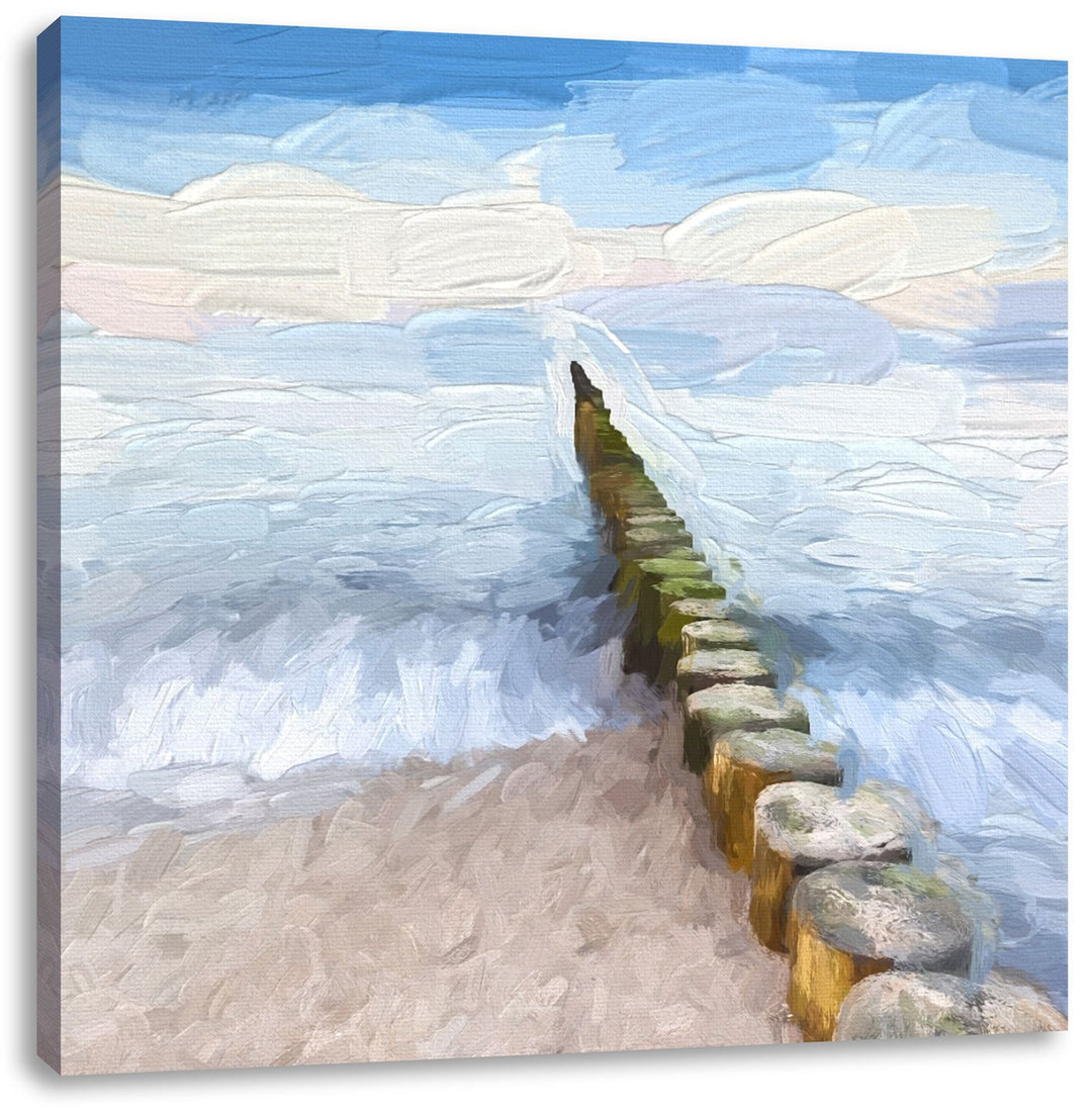 kleine Baumstümpfe im Meer, Format: 70x70 auf Leinwand, XXL riesige Bilder fertig gerahmt mit Keilra