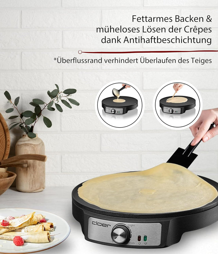 Cloer 6620 Crêpes-Maker, für süsse oder herzhafte Crepes mit 29 cm Ø, 1200 W, Antihaftbeschichtung,