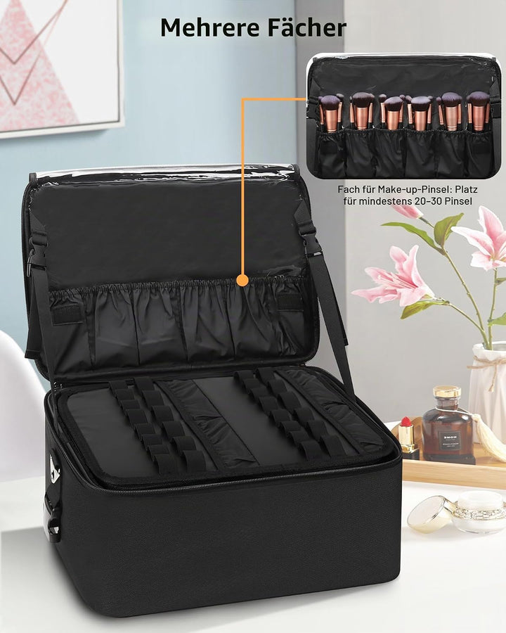Kosmetikkoffer Grosse Make-up Tasche Professionelle Schminkkoffer Reise Beauty Case mit 3 Kosmetikta