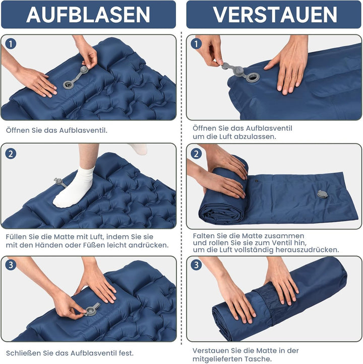 HAUSPROFI Isomatte Camping Luftmatratze extra breit, Ultraleicht, aufblasbar – mit integriertem Kiss