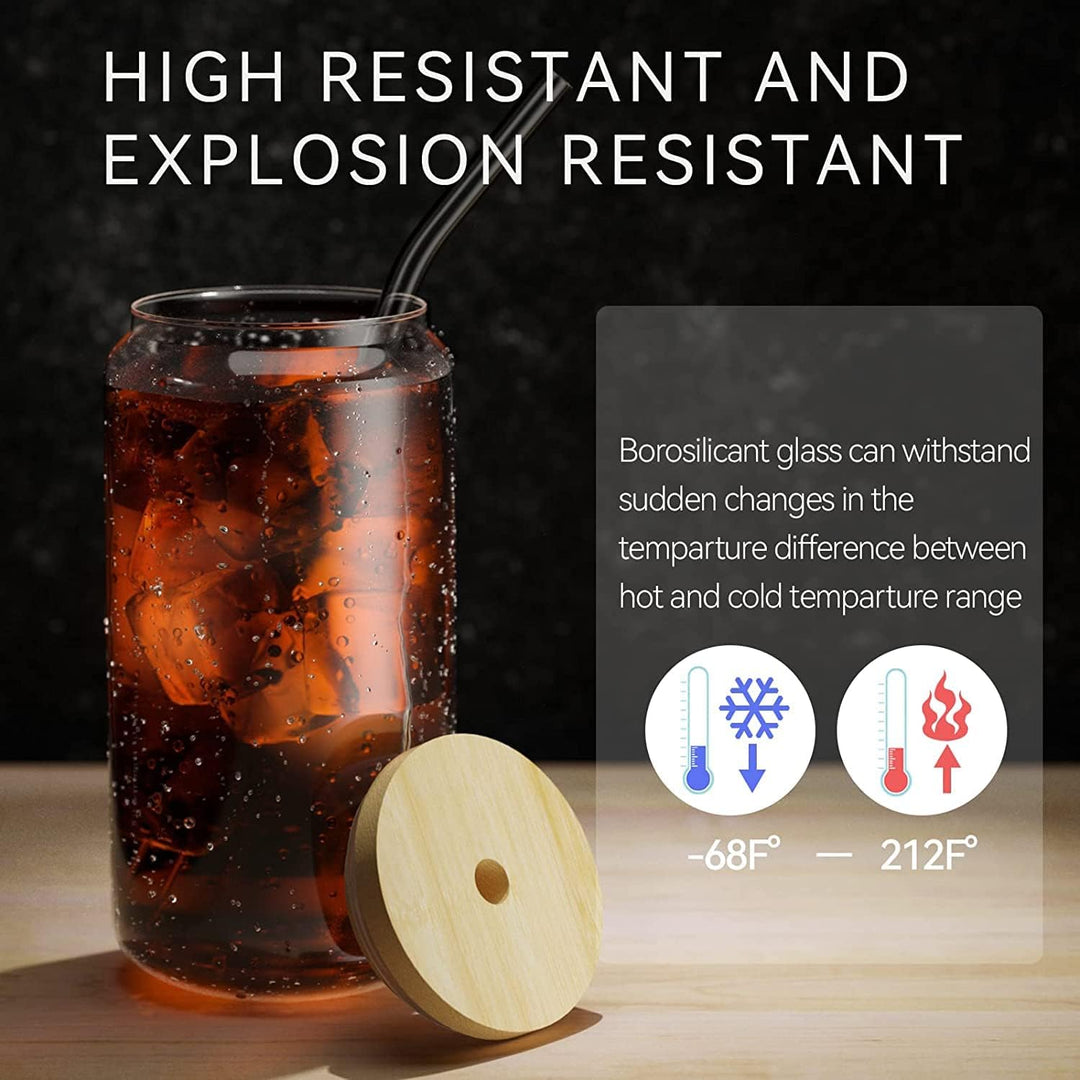 FINEW 12 Stück Gläser mit Deckel und Strohhalm, 16oz/450ml Eiskaffee Gläser, Cocktailgläser, Iced Co