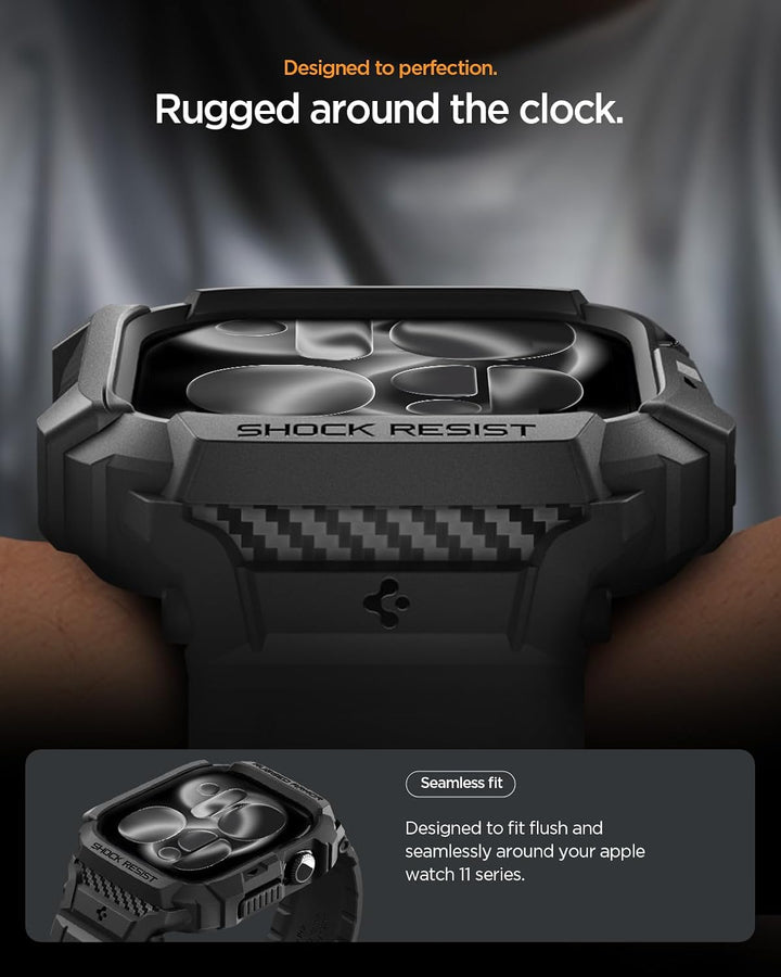 Spigen Rugged Armor Pro 2 Hülle mit Band für Apple Watch 11/10 46mm | TPU-Unibody-Hülle mit Armband,