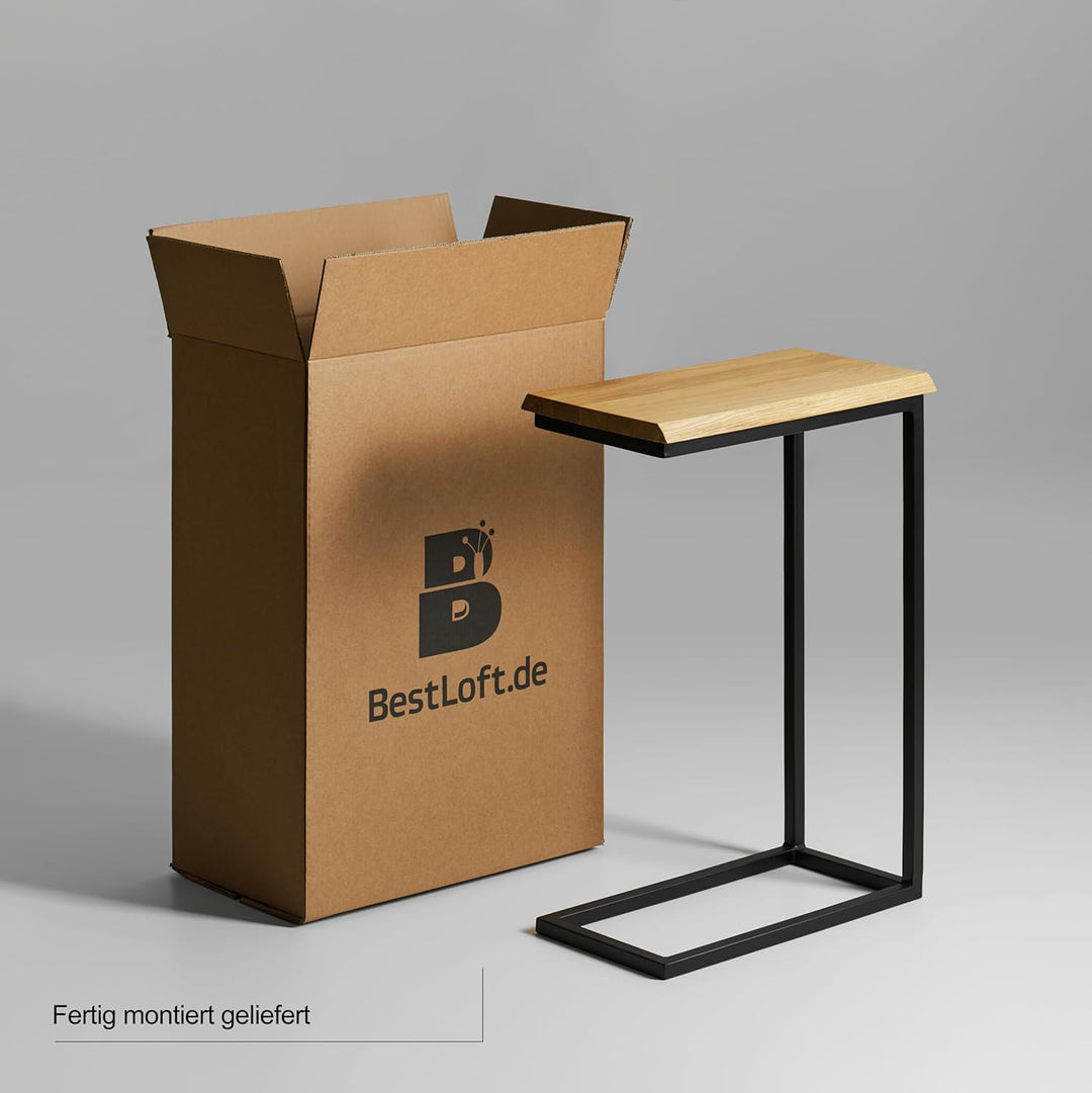 BestLoft® Beistelltisch San Jose Laptoptisch (Gestell schwarz+Platte hell MIT Baumkante), Gestell Sc