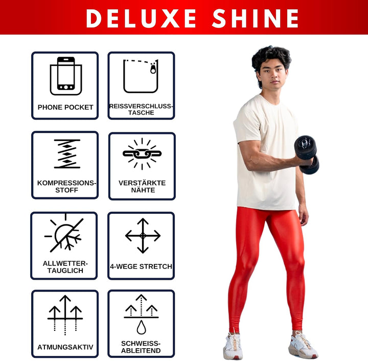 Kapow Meggings: Glänzende, Lange Herren Performance Leggings mit Kompression für Sport wie Fitness,