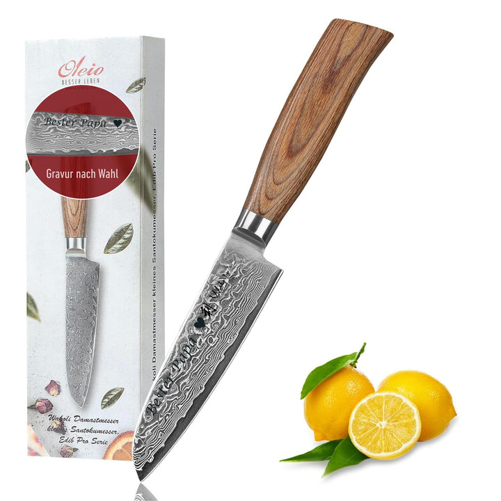 Wakoli EDIB Pro Premium Santoku Messer klein mit Klingen Gravur mit 11 cm Klinge gefertigt aus 67 La