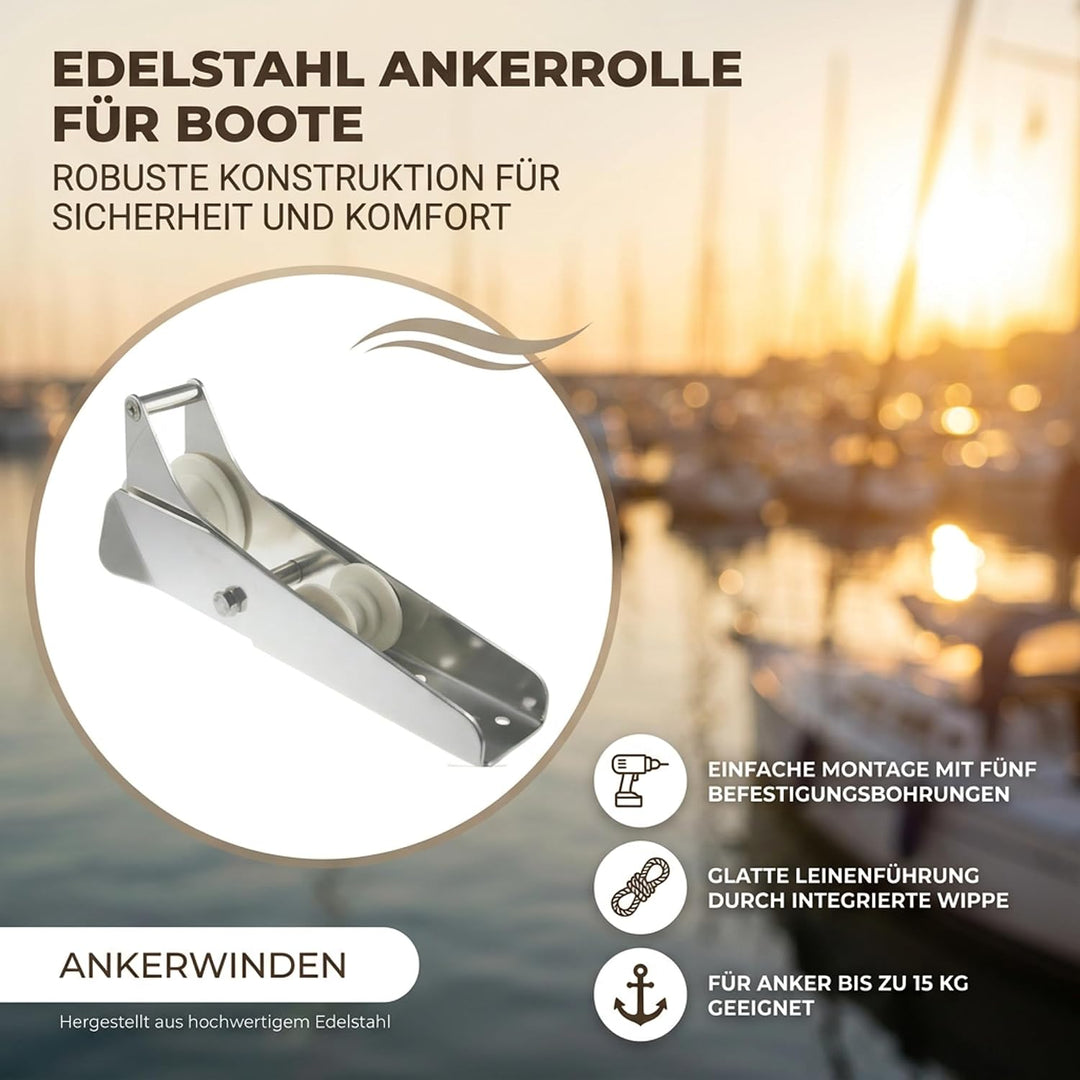 ARBO-INOX Anker Ankerrolle Bugrolle mit Wippe Edelstahl 33cm