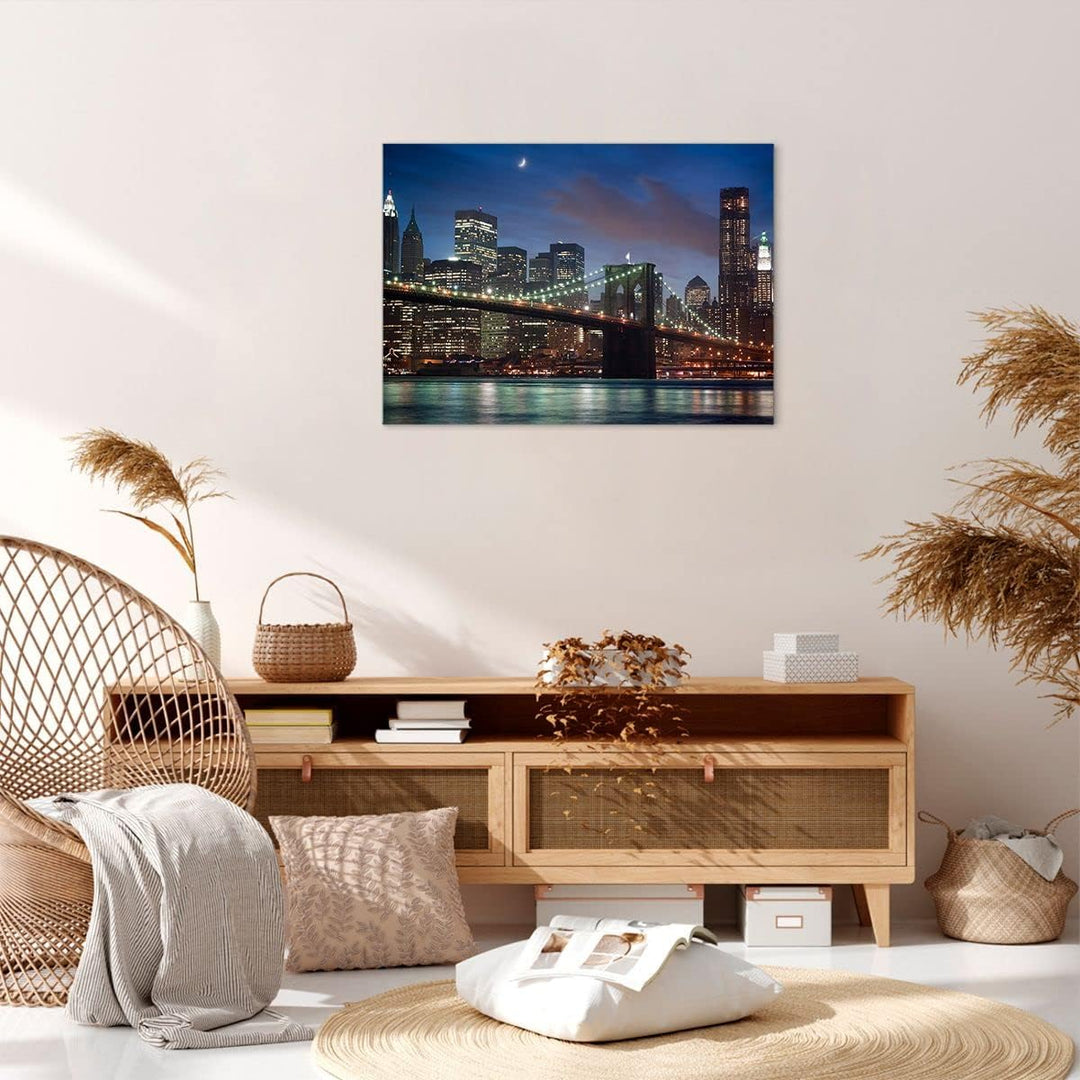 Bilder auf Leinwand Brooklyn brücke nacht new york city Leinwandbild 70x50cm Wandbilder Dekoration W
