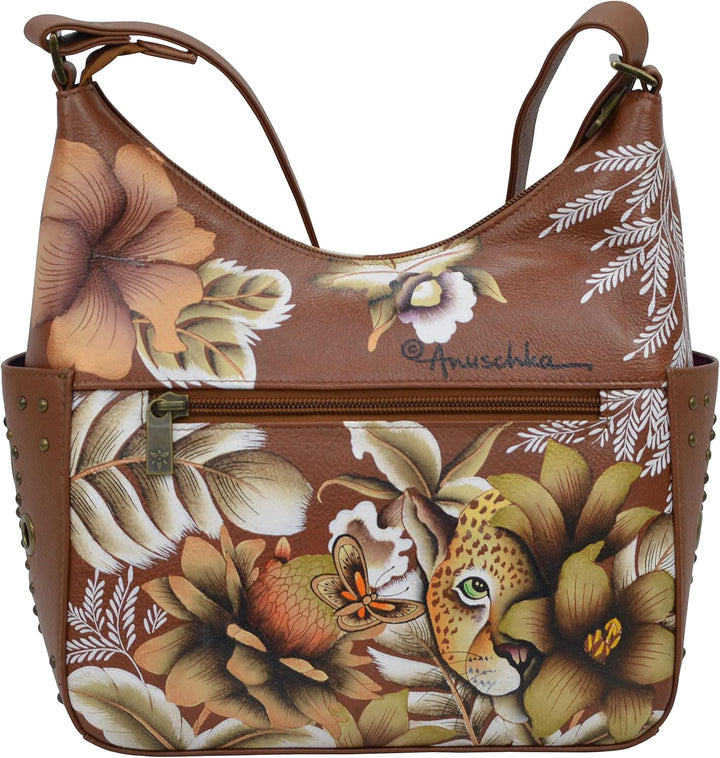 Anuschka Klassische Handbemalte Hobo Tasche aus echtem Leder mit beschlagenen Seitenfächern Cleopatr
