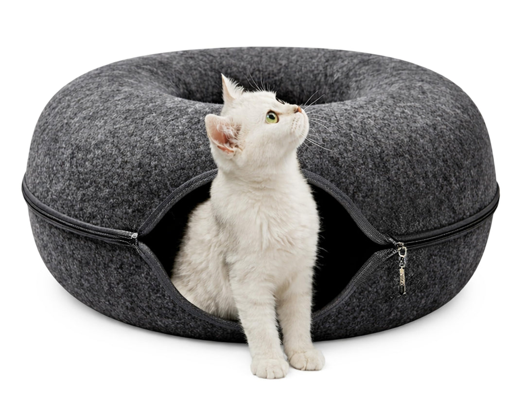 PAWSAGE® Katzentunnel Filz, XL Katzenhöhle aus Filz, Katzendonut, Katzen Filzhöhle 60 * 60 * 28, Kat