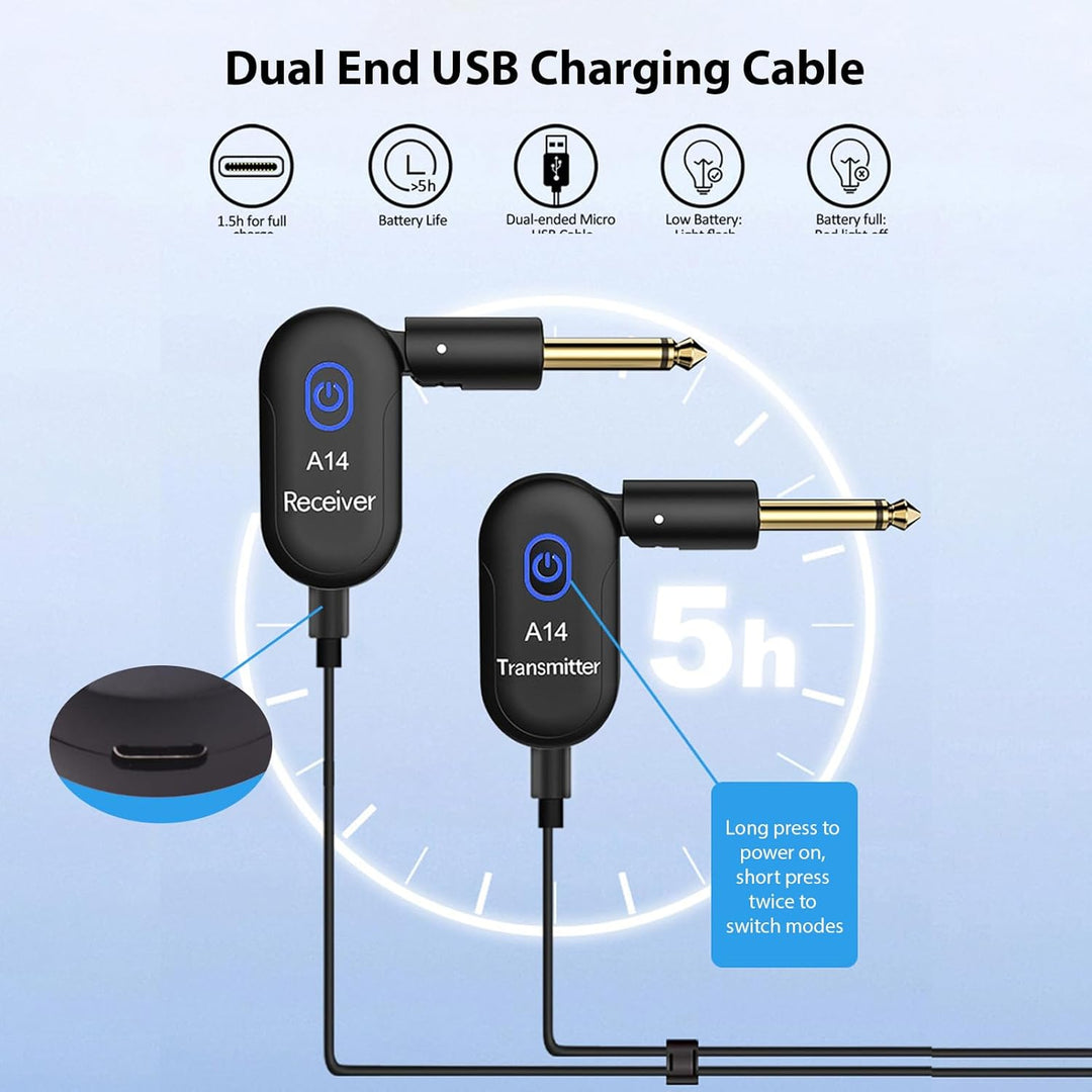 Btuty Plug and Play Kabelloses Gitarrensystem, 90° drehbar Gitarren-Funksender-Empfänger Drahtloses,