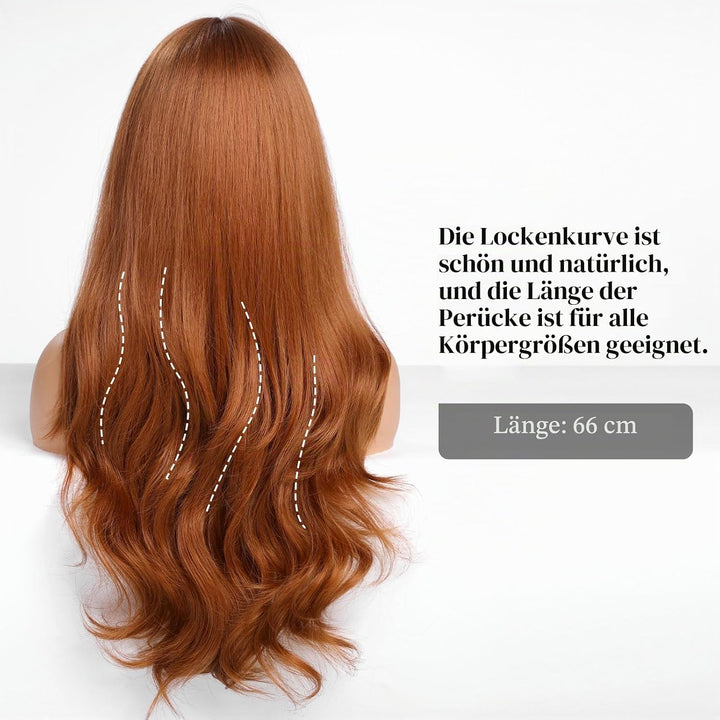 HAIRCUBE Auburn Perücke mit Bangs für Frauen Auburn Lange Wellen Haar Perücke Curly Wellen synthetis