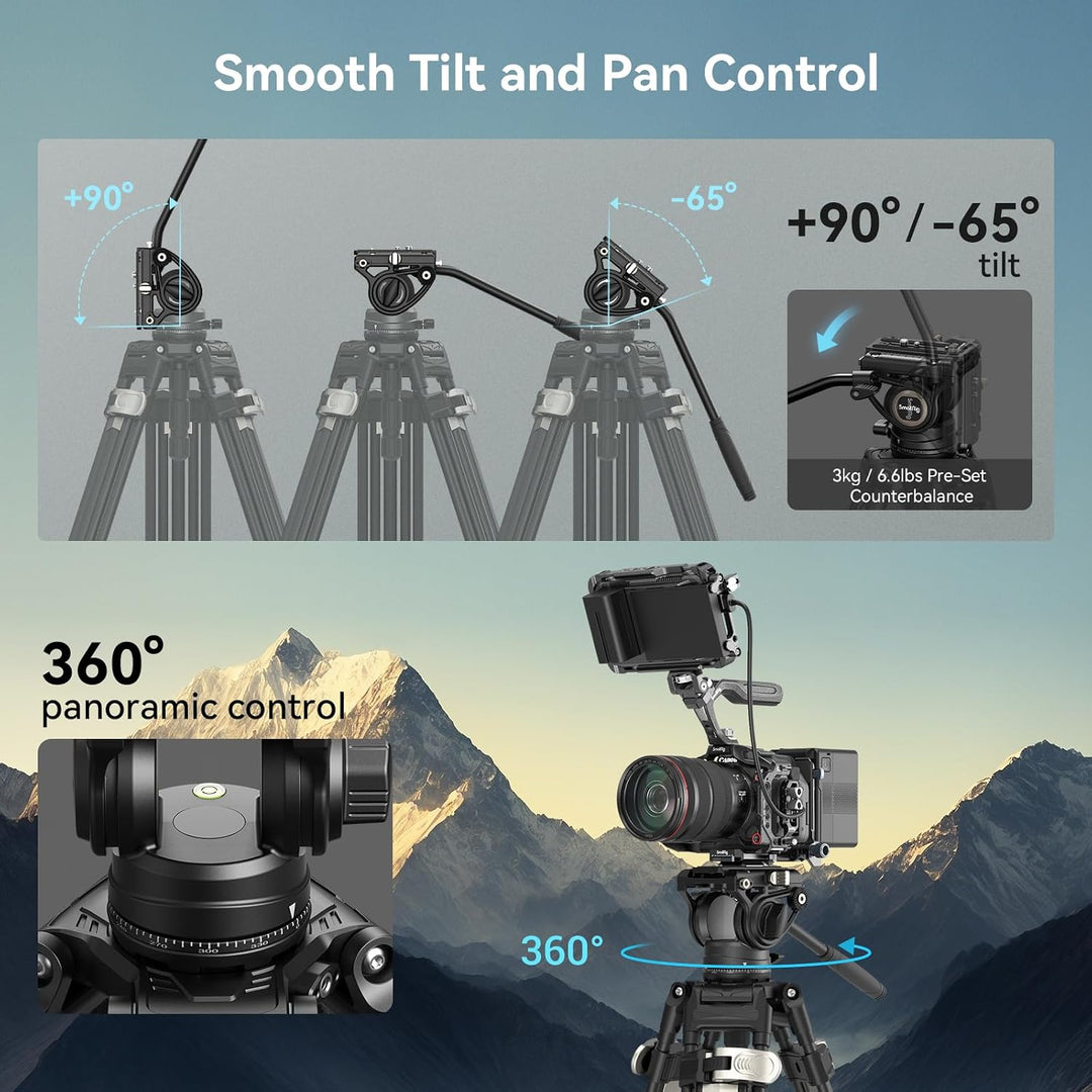 SMALLRIG 75" Heavy-Duty Videostativ, Stativ aus Aluminiumlegierung mit Fluidkopf, einstufige Höhenve